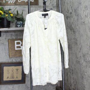 Colleen Lopez Womens Burnout Jacquard Tunic Top with Cami Ivory Off White L